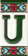 Charger l'image dans la galerie, Chiffres et lettres en céramique. Modèle "Fleur Verte" - Dimensions 3,5 x 7,5 cm